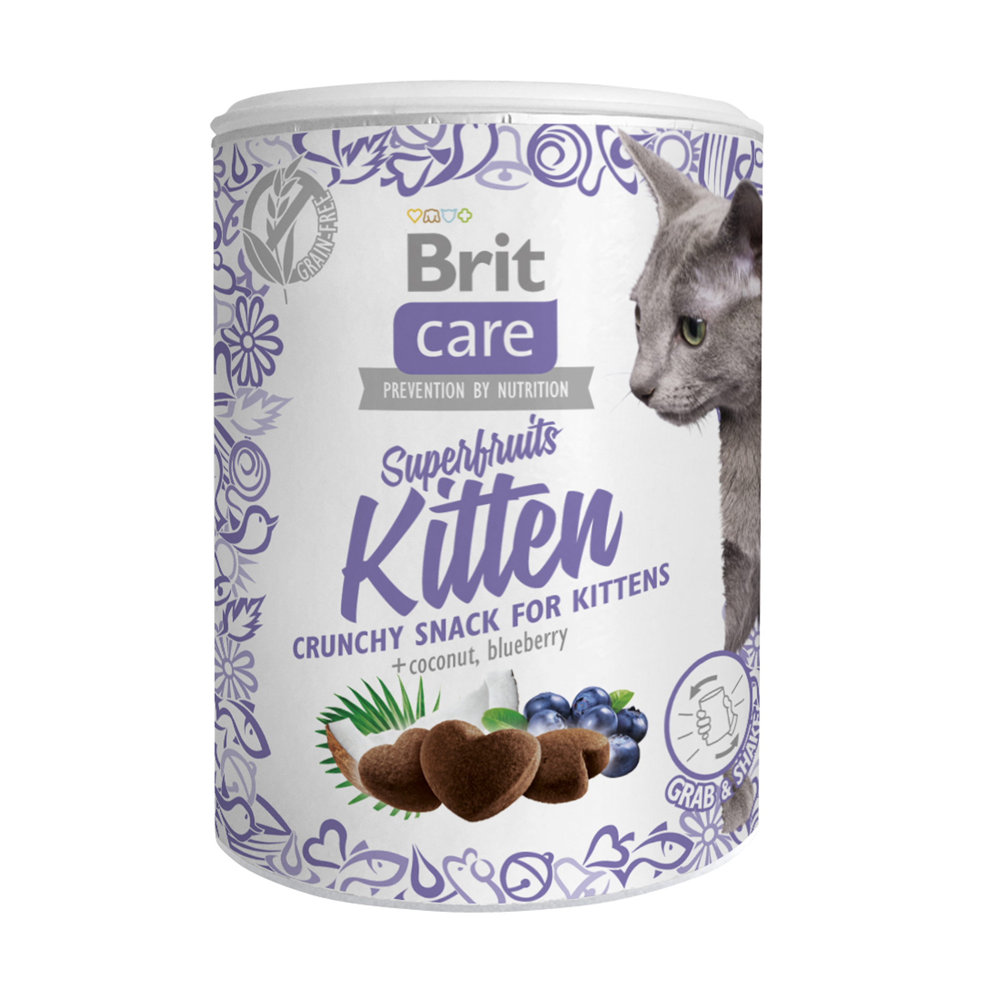Ласощі для кошенят Brit Care Superfruits Kitten, з куркою, кокосом та чорницею, 100 г