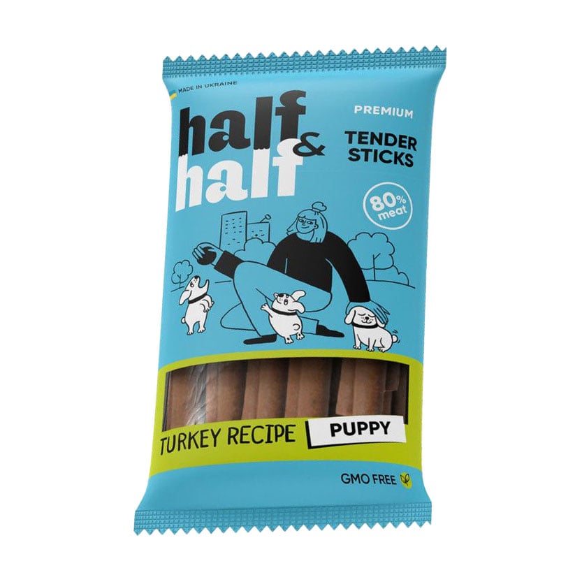 Ласощі для цуценят Half&amp;Half у формі м'ясних паличок, із індичкою, 100 г